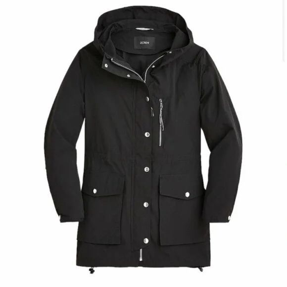 J.CREW Jackets & Blazers - J. Crew Black Perfect Lightweight Rain Utility Jacket Hooded Womens Size XXS